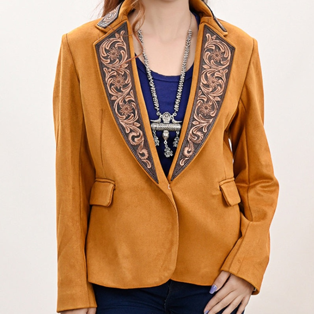 American Darling leather look collar (print) Womens western Blazer Jacket in Bla - Picture 6 of 9
